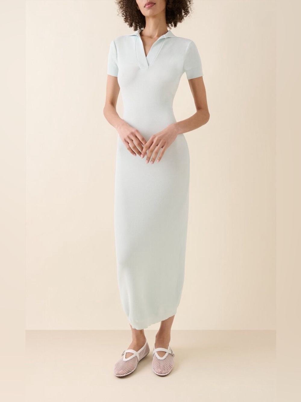 Alaia Knit Polo Midi Dress in Light Blue